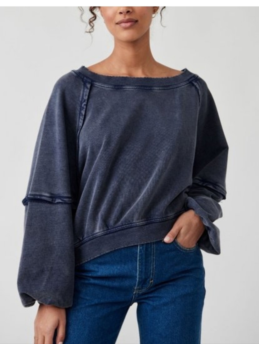 Free People Oversized Sweet Deeds Balloon Sleeve Sweatshirt